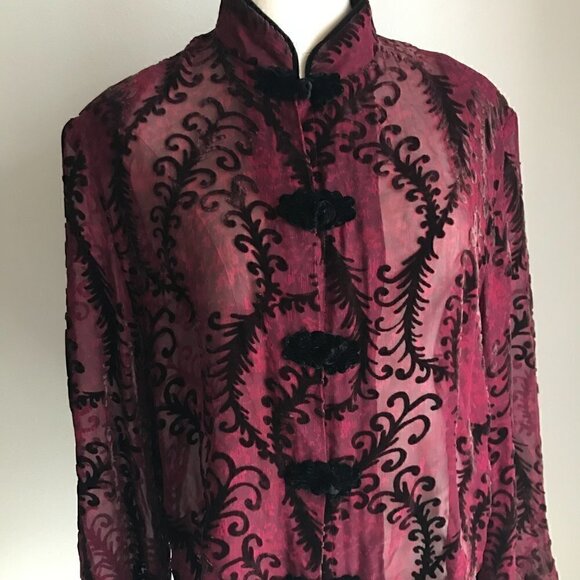 Anis.A Red Silk Burnout Velvet Blouse Asian Inspired Size 1XL - Picture 2 of 8